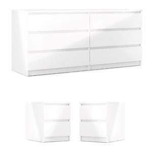 Pemberly Row 3-Piece Set with 2 Nightstands and Double Dresser in White Gloss