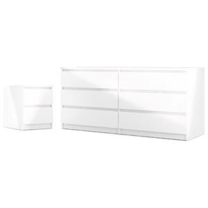 Pemberly Row 2-Piece Set with Nightstand & Dresser in White High Gloss