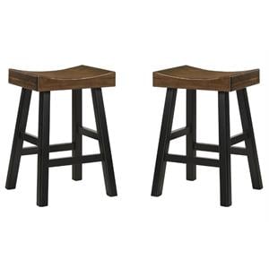Pemberly Row 25&quot Wood Counter Stool in Elm and Black - Set of 2