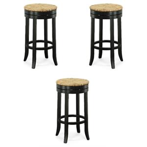 Pemberly Row Swivel Rush Seat Bar Stool in Antique Black - Set of 3