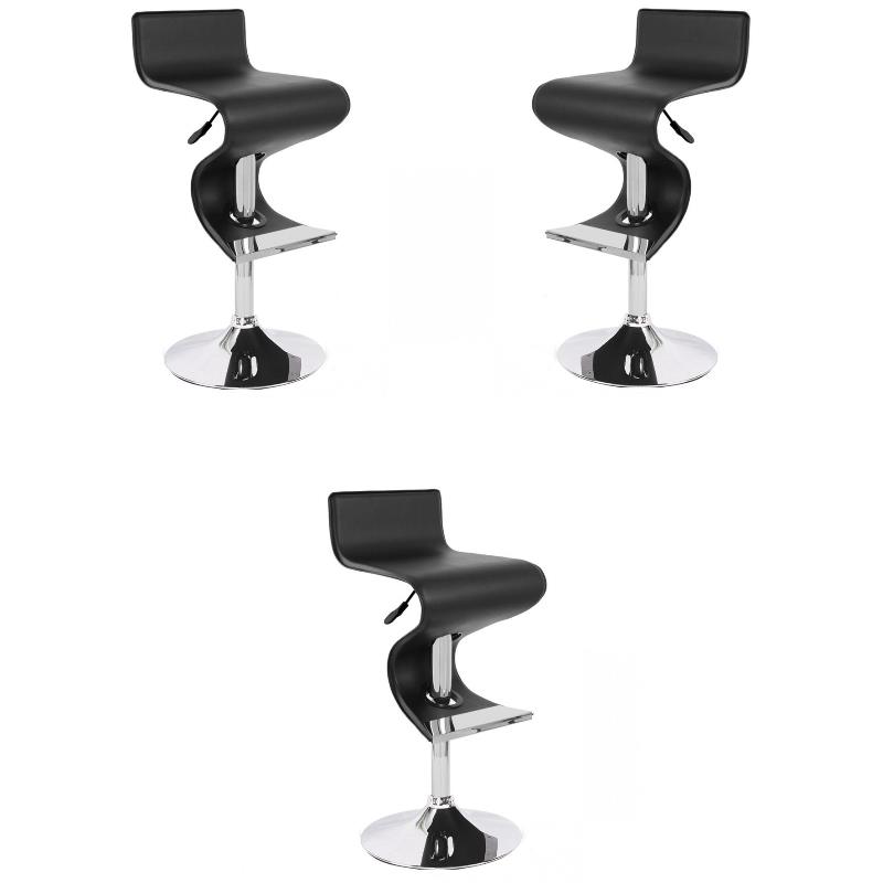 Pemberly Row Faux Leather Adjustable Bar Stool in Black - Set of 3