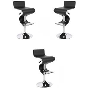 Pemberly Row Faux Leather Adjustable Bar Stool in Black - Set of 3