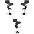 Pemberly Row Faux Leather Adjustable Bar Stool in Black - Set of 3