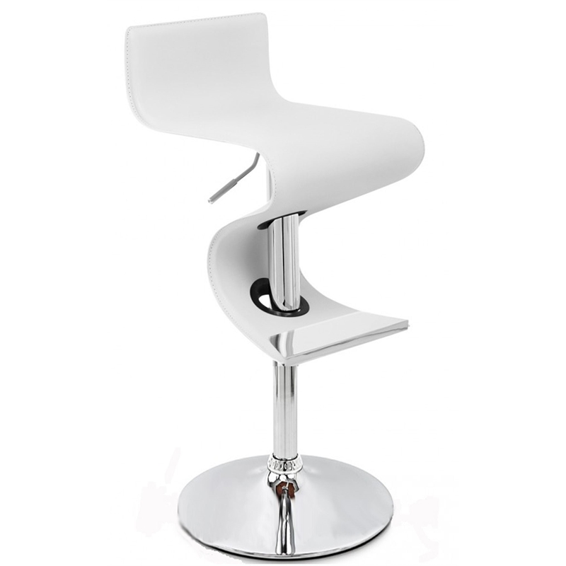 Pemberly Row Faux Leather Height Adjustable Bar Stool in White - Set of 3