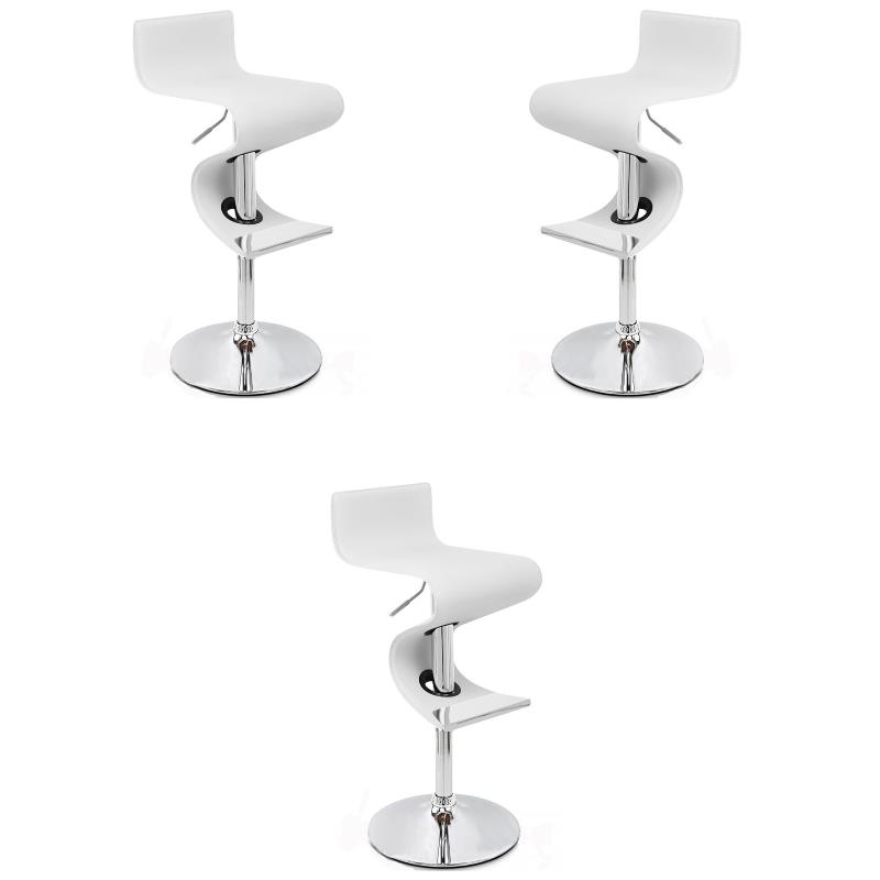 Pemberly Row Faux Leather Height Adjustable Bar Stool in White - Set of 3