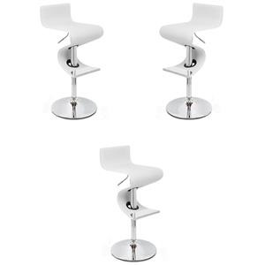 Pemberly Row Faux Leather Height Adjustable Bar Stool in White - Set of 3