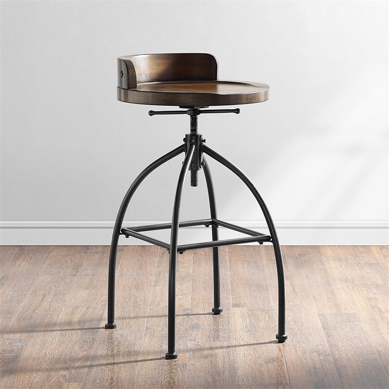 Pemberly Row Adjustable Bar Stool in Natural and Black - Set of 3