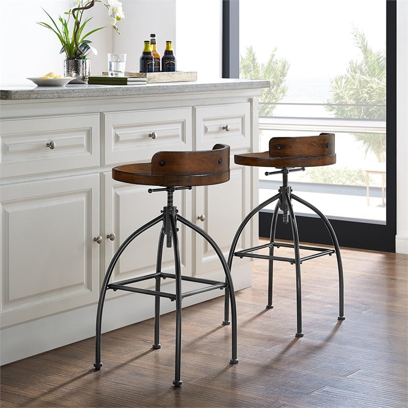 Pemberly Row Adjustable Bar Stool in Natural and Black - Set of 3