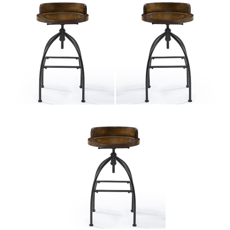 Pemberly Row Adjustable Bar Stool in Natural and Black - Set of 3