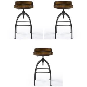 Pemberly Row Adjustable Bar Stool in Natural and Black - Set of 3