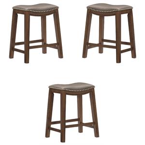 Pemberly Row 24&quot Faux Leather Saddle Counter Stool in Gray - Set of 3