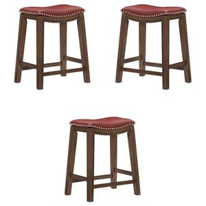 Pemberly Row 24&quot Faux Leather Saddle Counter Stool in Red - Set of 3