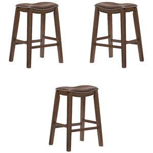Pemberly Row 29&quot Upholstered Faux Leather Saddle Bar Stool in Brown - Set of 3