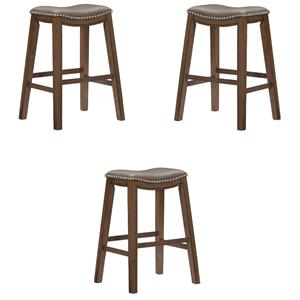 Pemberly Row 29&quot Upholstered Faux Leather Saddle Bar Stool in Gray - Set of 3