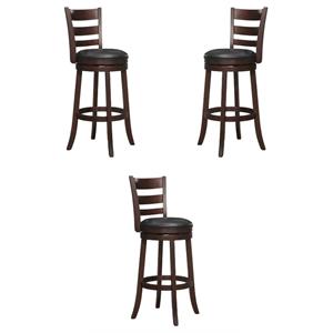 Pemberly Row 29&quot Faux Leather Swivel Wood Bar Stool in Dark Cherry - Set of 3