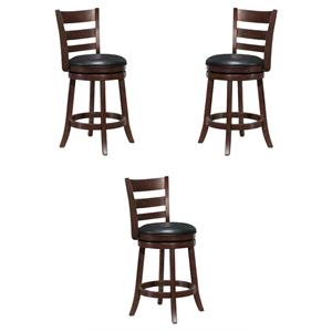 Pemberly Row Ladderback Faux Leather Counter Stool in Dark Cherry - Set of 3