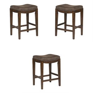 Pemberly Row Upholstered Saddle Wood BarStool in Walnut Gray - Set of 3