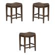 Pemberly Row Upholstered Saddle Wood BarStool in Walnut Gray - Set of 3