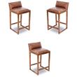 Pemberly Row Mid Century Modern Leather Counter Stool in Cognac Tan - Set of 3