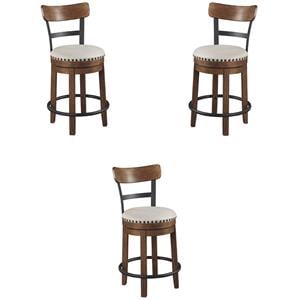 Pemberly Row 25&quot Swivel Upholstered Wood Counter Stool in Brown - Set of 3