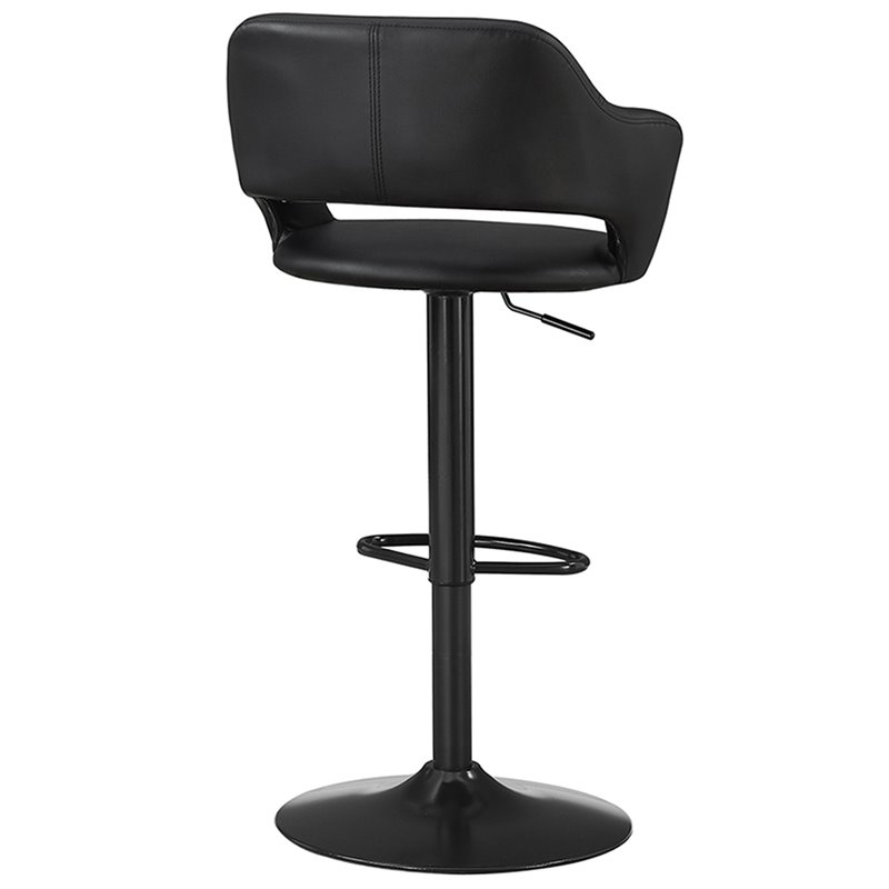 Pemberly Row Adjustable Swivel Faux Leather BarStool in Black - Set of 3