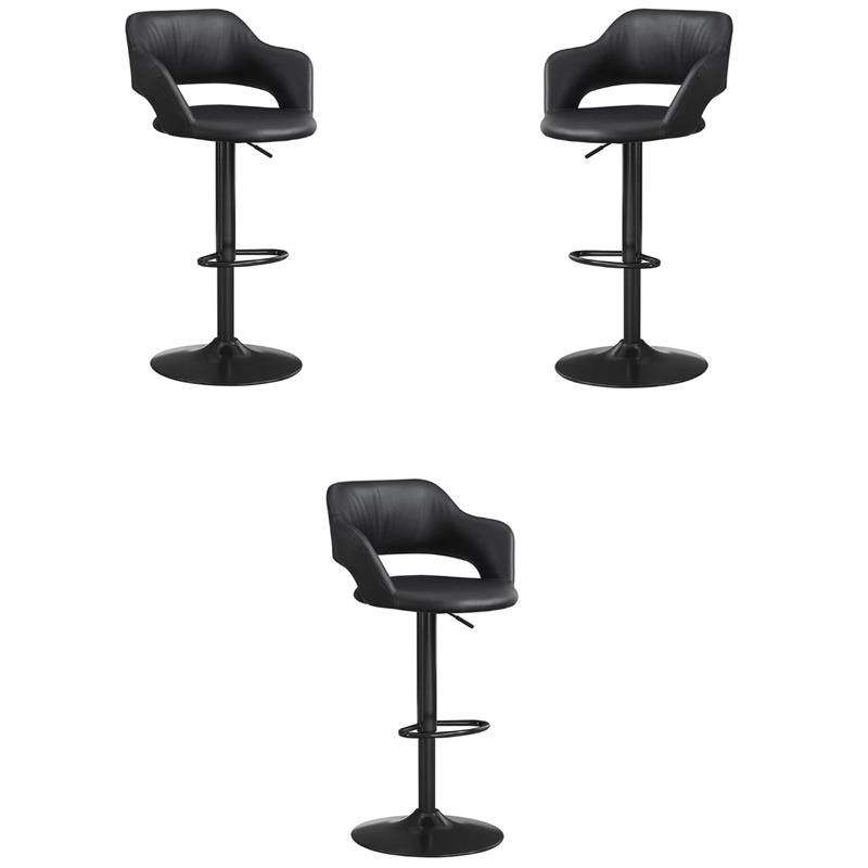 Pemberly Row Adjustable Swivel Faux Leather BarStool in Black - Set of 3