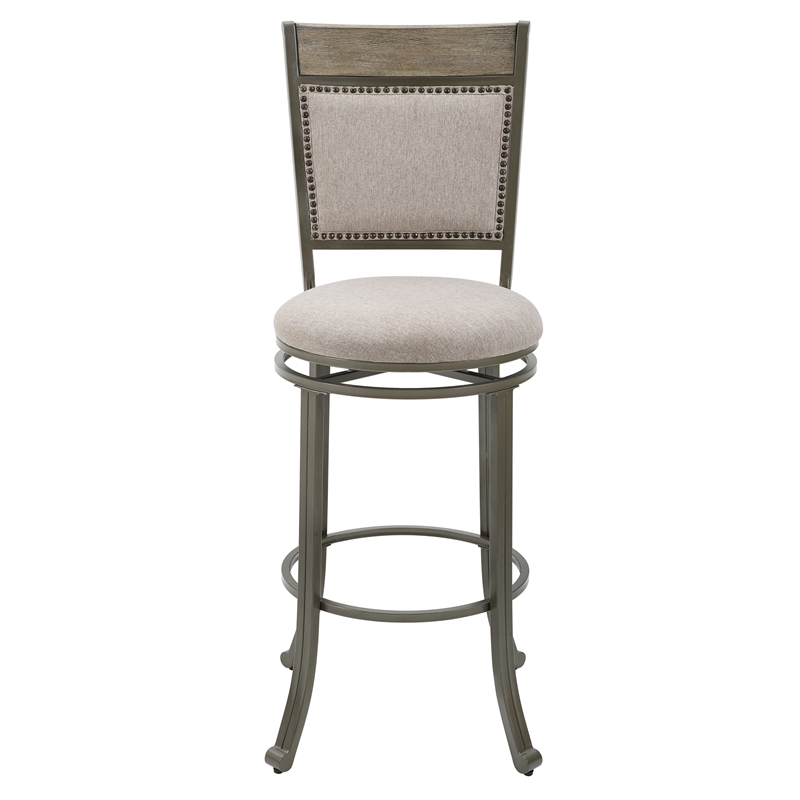 Pemberly Row Upholstered Bar Stool Set with Metal Base in Pewter - Set of 3