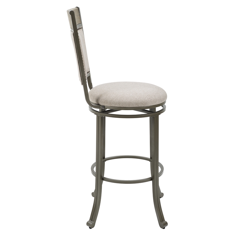 Pemberly Row Upholstered Bar Stool Set with Metal Base in Pewter - Set of 3