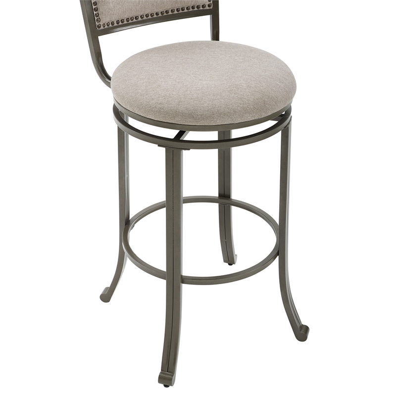 Pemberly Row Upholstered Bar Stool Set with Metal Base in Pewter - Set of 3