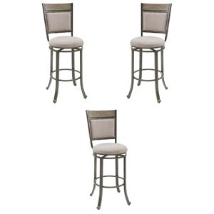 Pemberly Row Upholstered Bar Stool Set with Metal Base in Pewter - Set of 3