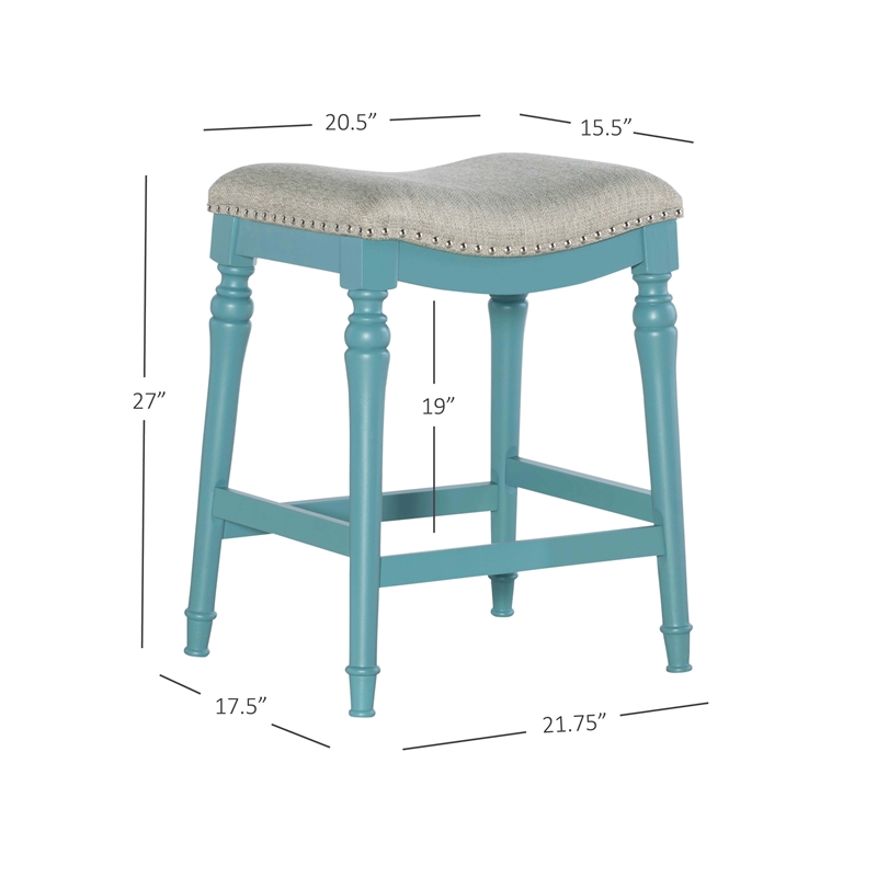 Pemberly Row Saddle Polyester Upholstery Wood Counter Stool in Blue - Set of 3