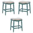 Pemberly Row Saddle Polyester Upholstery Wood Counter Stool in Blue - Set of 3