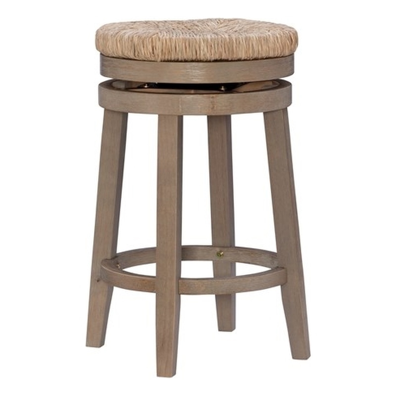 Pemberly Row Solid Wood Swivel Rush Counter Stool in Natural Brown - Set of 3