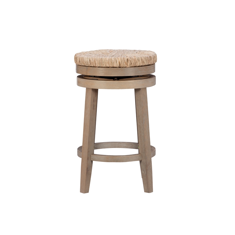 Pemberly Row Solid Wood Swivel Rush Counter Stool in Natural Brown - Set of 3