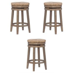 Pemberly Row Solid Wood Swivel Rush Counter Stool in Natural Brown - Set of 3