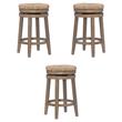 Pemberly Row Solid Wood Swivel Rush Counter Stool in Natural Brown - Set of 3