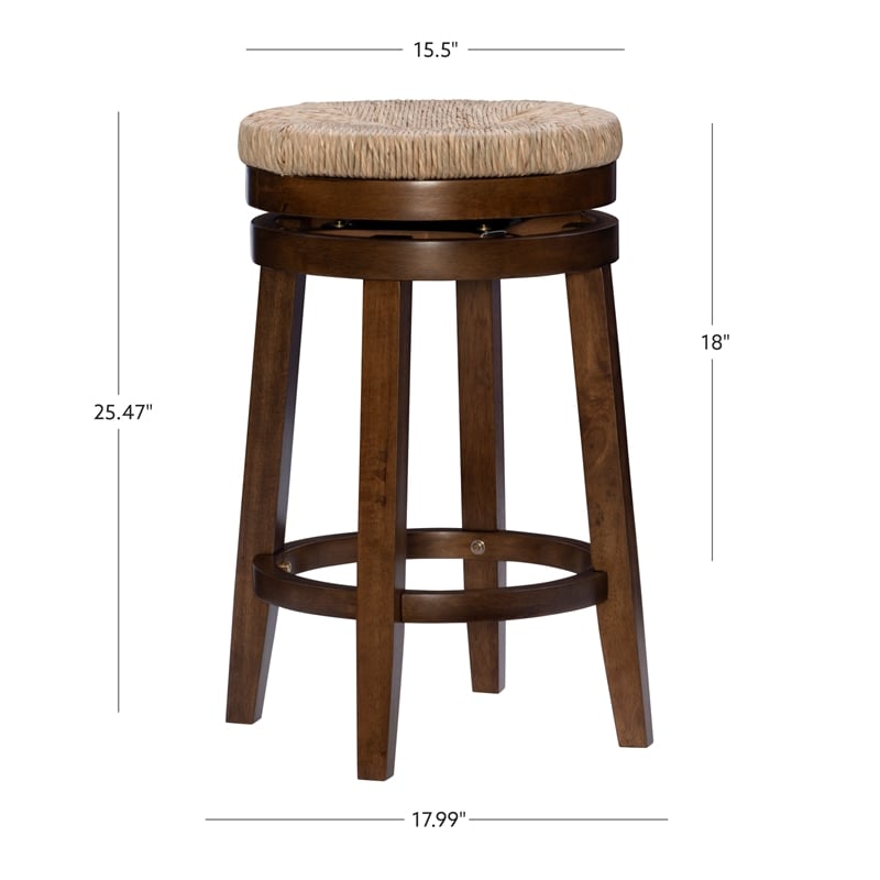 Pemberly Row Solid Wood Swivel Rush Counter Stool in Walnut Brown - Set of 3