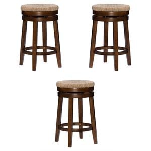 Pemberly Row Solid Wood Swivel Rush Counter Stool in Walnut Brown - Set of 3