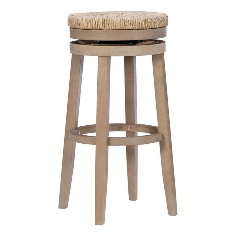 Pemberly Row Solid Wood Swivel Rush Bar Stool in Natural Brown - Set of 3