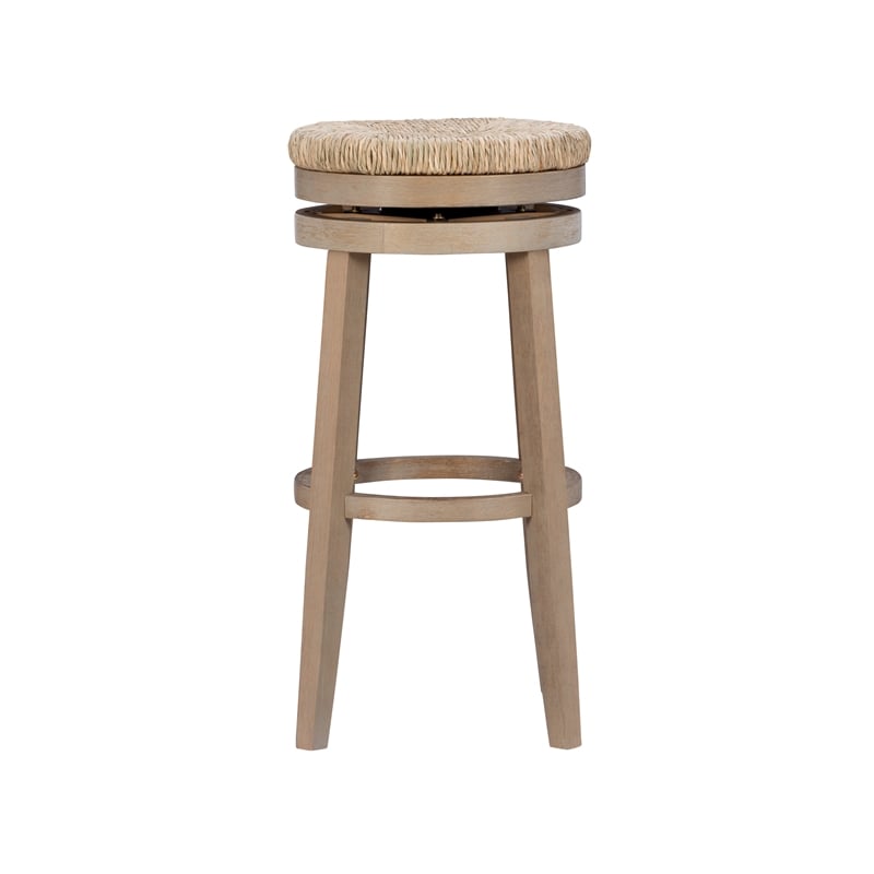 Pemberly Row Solid Wood Swivel Rush Bar Stool in Natural Brown - Set of 3