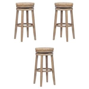 Pemberly Row Solid Wood Swivel Rush Bar Stool in Natural Brown - Set of 3