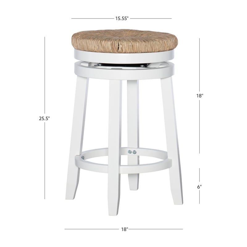 Pemberly Row Swivel Rush Wood Counter Stool in White - Set of 3