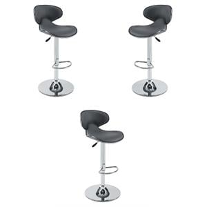 Pemberly Row Rounded Back Adjustable Metal Base BarStool in Gray - Set of 3