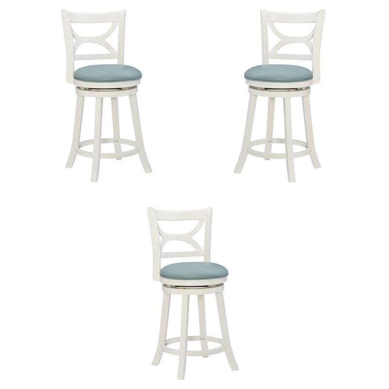 Pemberly Row Swivel Wood Counter Stool Set with PU Seat in Cream - Set of 3