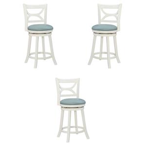 Pemberly Row Swivel Wood Counter Stool Set with PU Seat in Cream - Set of 3
