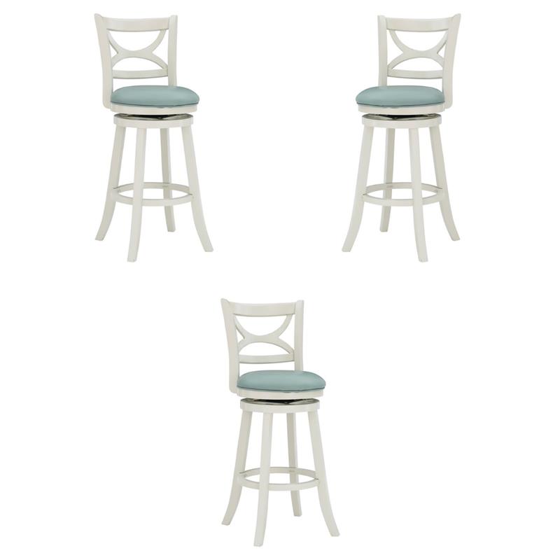 Pemberly Row Swivel Wood Bar Stool with PU Seat in Cream - Set of 3