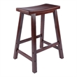 Pemberly Row Solid Wood Saddle Seat Counter Stool in Antique Walnut - Set of 3