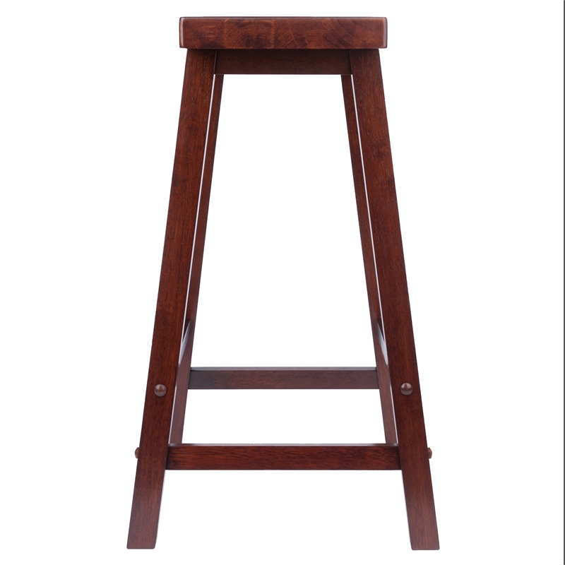 Pemberly Row Solid Wood Saddle Seat Counter Stool in Antique Walnut - Set of 3
