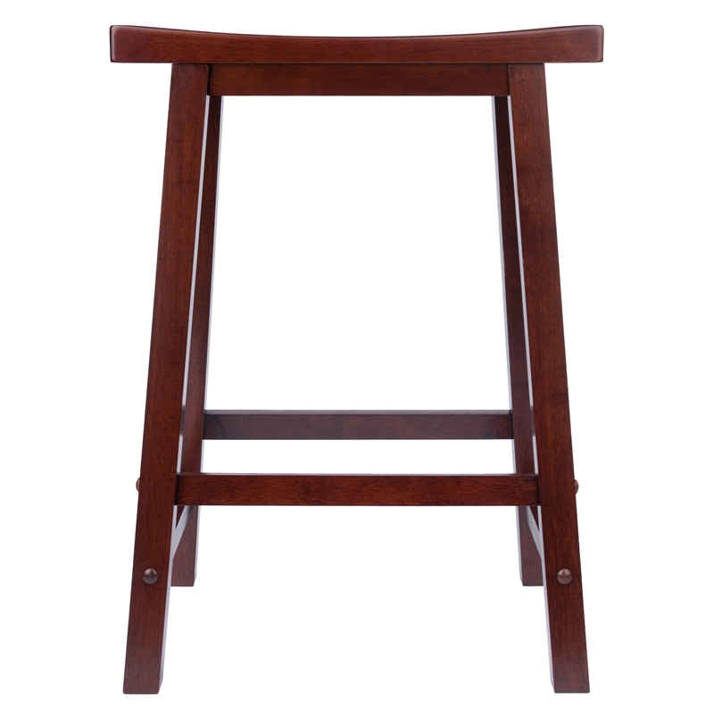Pemberly Row Solid Wood Saddle Seat Counter Stool in Antique Walnut - Set of 3