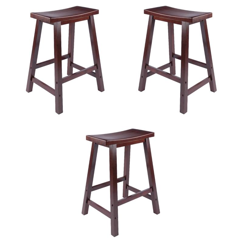 Pemberly Row Solid Wood Saddle Seat Counter Stool in Antique Walnut - Set of 3